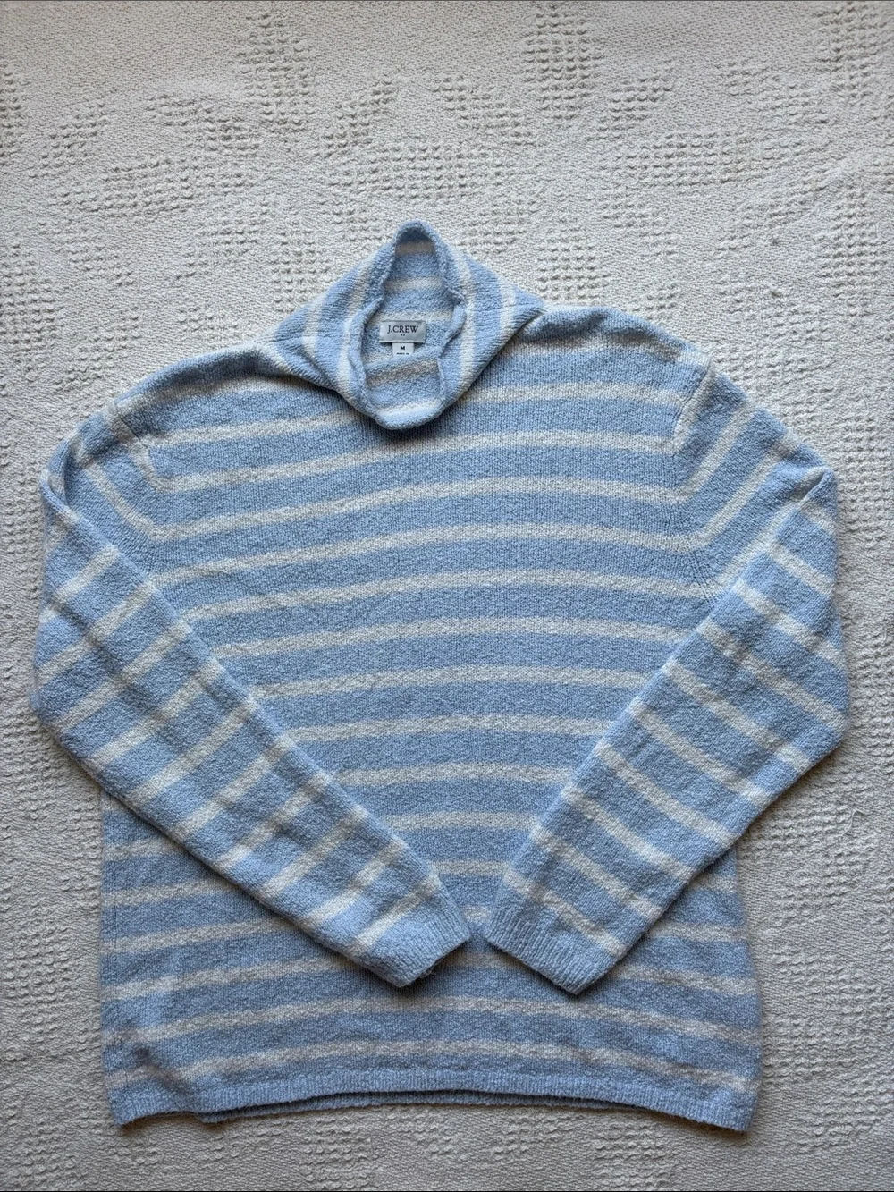 J. Crew Women’s Pale Blue and Cream Striped Turtleneck Sweater